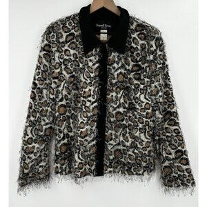 Vintage Russel Kemp Leopard Print Eyelash Jacket Zip Up Women 14 Statement Uniqu